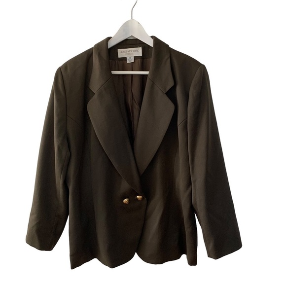 Vintage Jones New York 100% Wool Olive Green Double Breasted Blazer Sz 16 - Picture 1 of 9